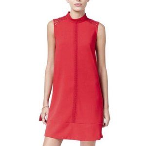 Rachel Roy red sleeveless crochet trim swing dress